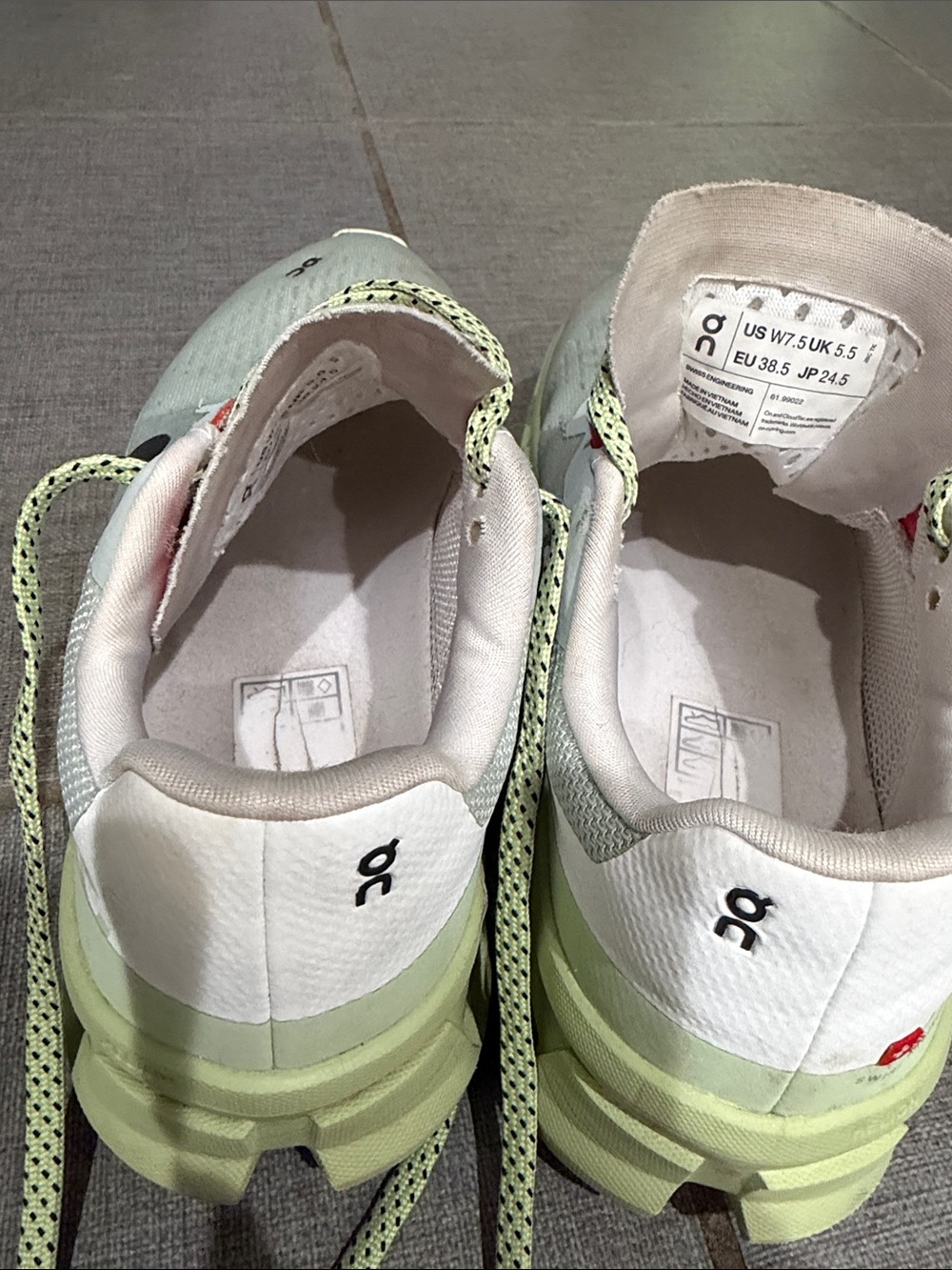 On Running Cloudmonster Sneakers - Light Gray, Neon Lime & Red Accents - Picture 6 of 6